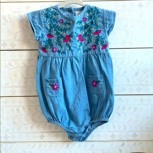 Louis Louise Frida Chambray Floral Embroid. Romper